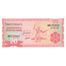 P27b Burundi - 20 Francs Year 1989
